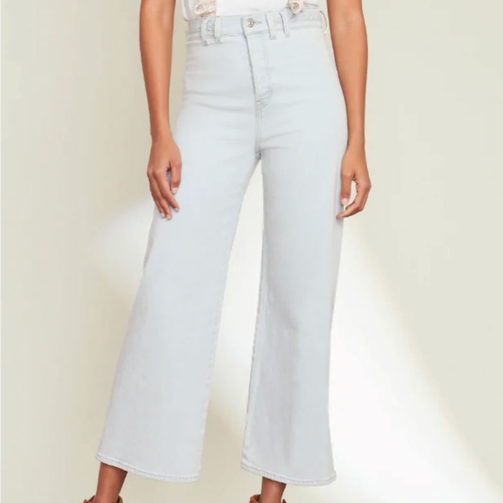 Veronica Beard Grant Wide-Leg Jeans High Rise Braided Waistband Sz 24